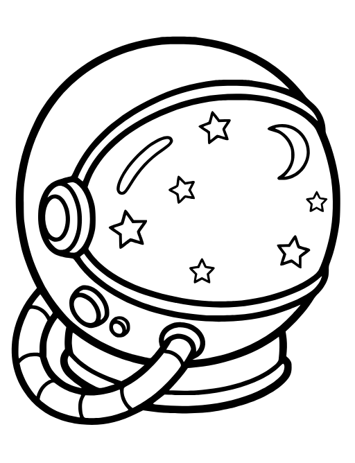 Space Helmet coloring page: An astronaut helmet with stars reflected in the visor.