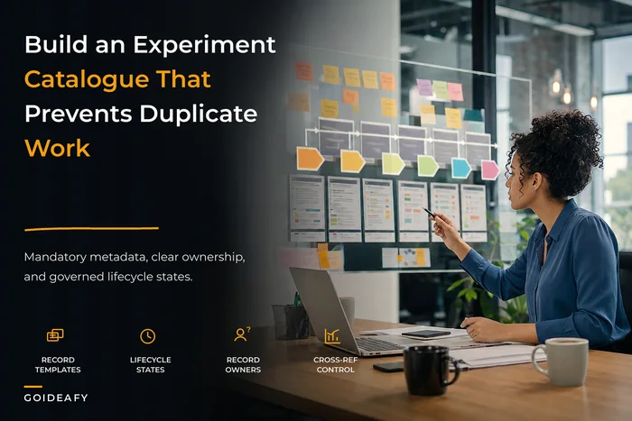 The Internal Experiment Catalogue: Record Templates, Mandatory Metadata and Lifecycle Governance to Prevent Duplication
