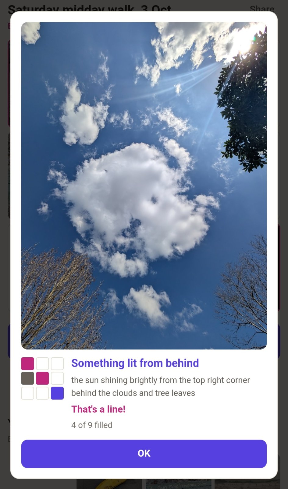 Gemini API identifies the sun shining from behind the tree