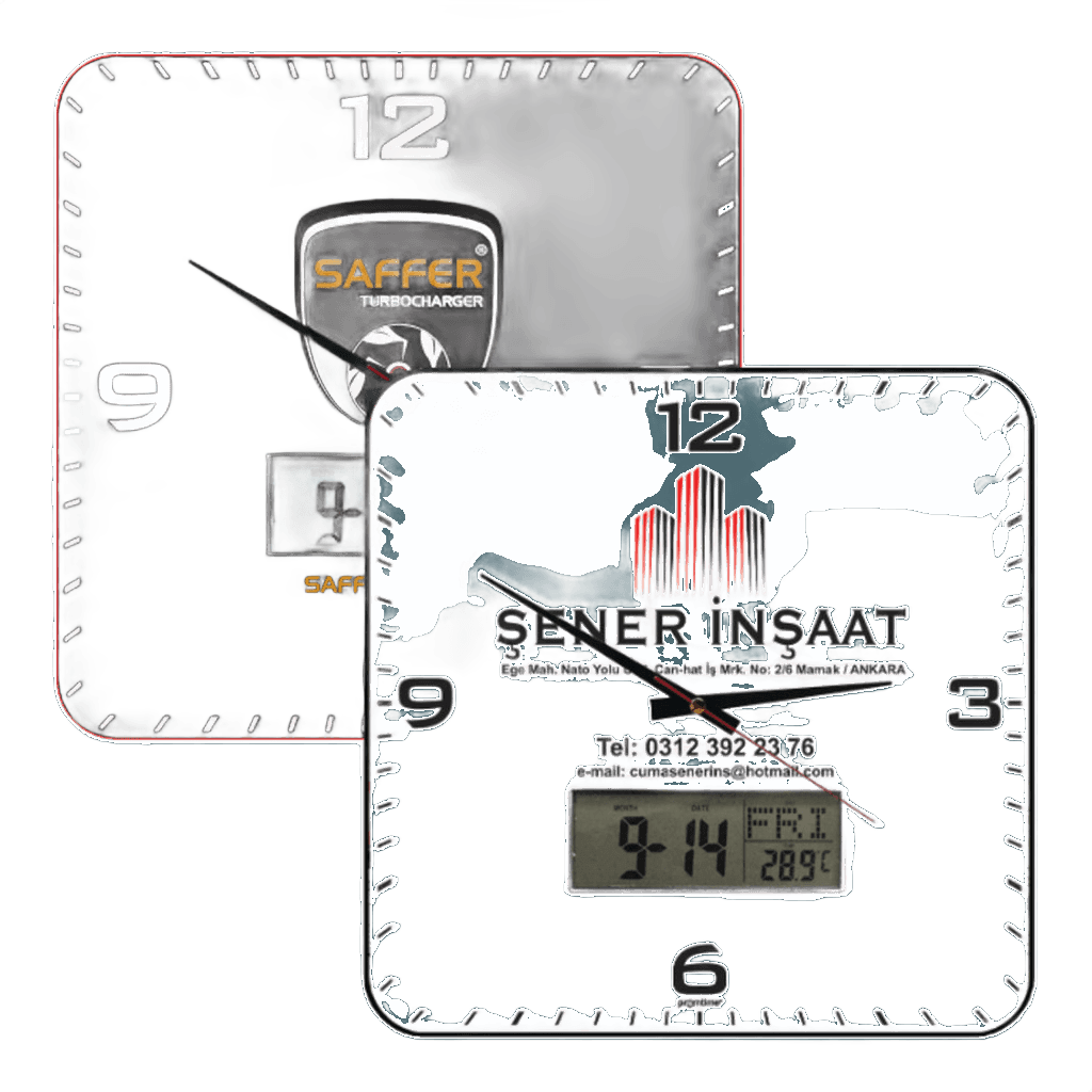 Mineral Bombe Cam Dijital Takvimli 35x35 cm Duvar Saati