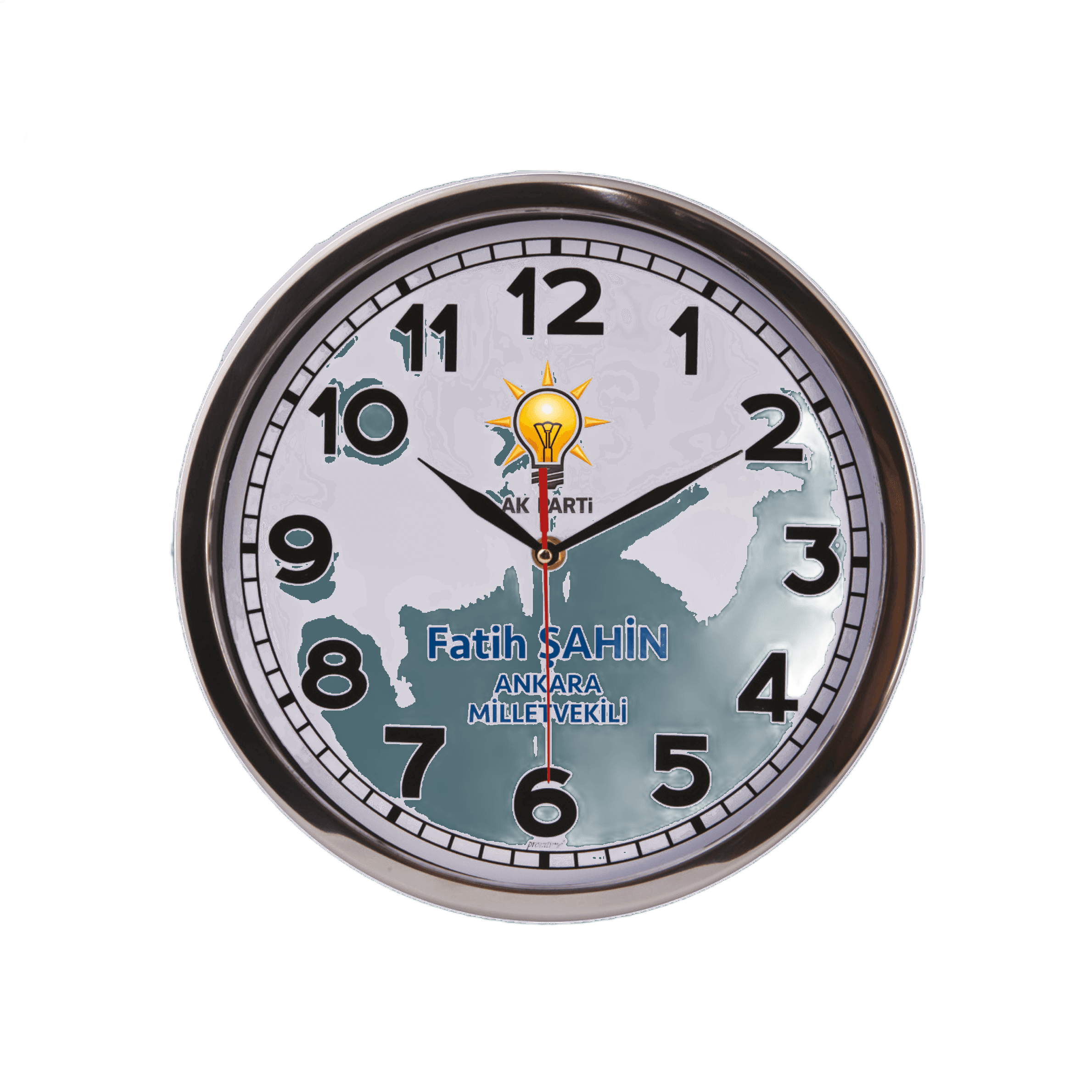 Mineral Cam Akar Saniye Parlak Kromaj Metal Çerçeve 35 cm Duvar Saati