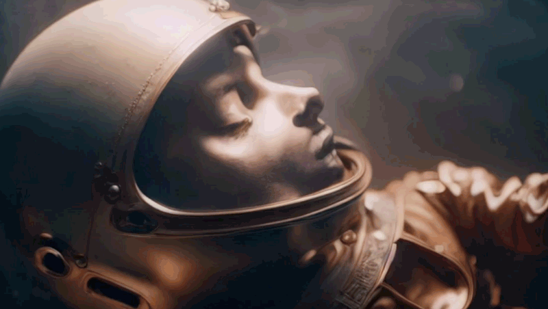 An animated gif of a cosmonaut in space