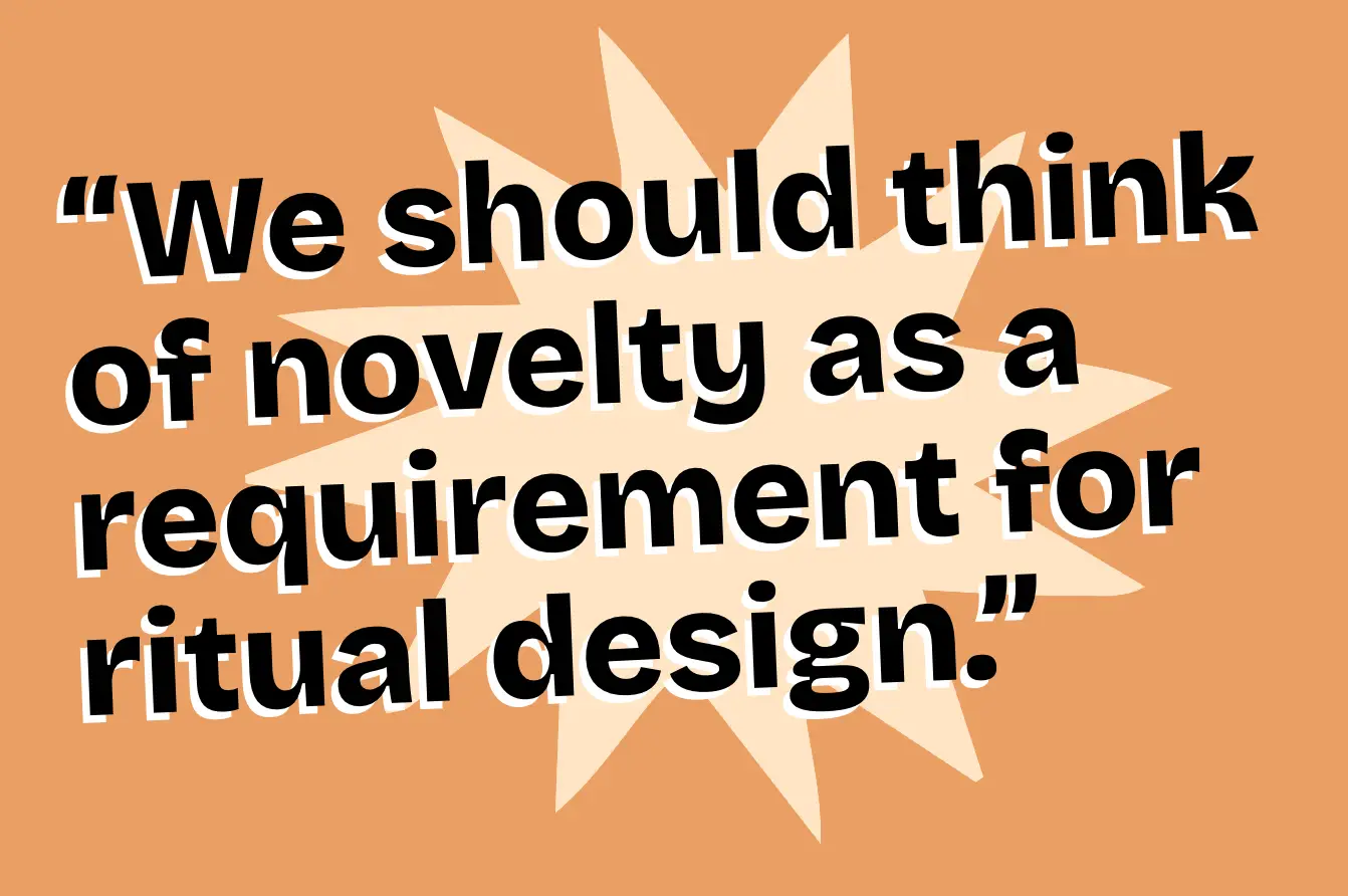 A pop-out quote that reads "We should think of novelty as a requirement for ritual design"