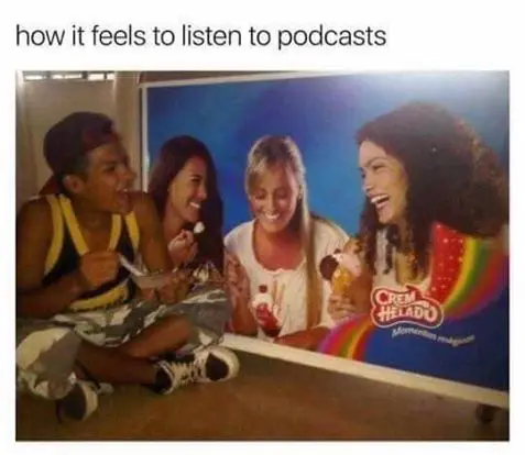 young adult enjoying ice cream and laughing with 3 other young adults, except they are just an ad print
