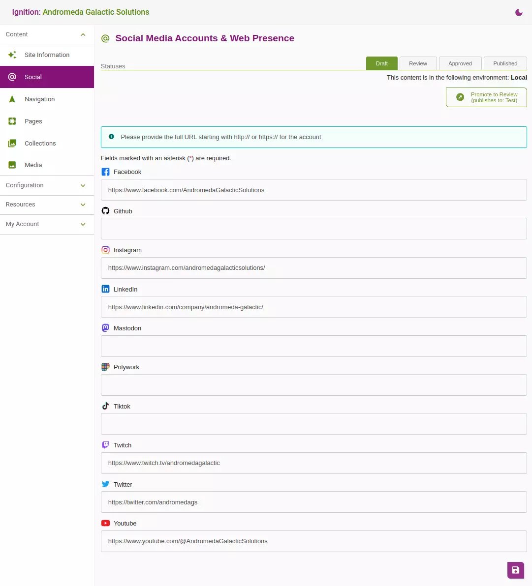 Social Screenshot of social page