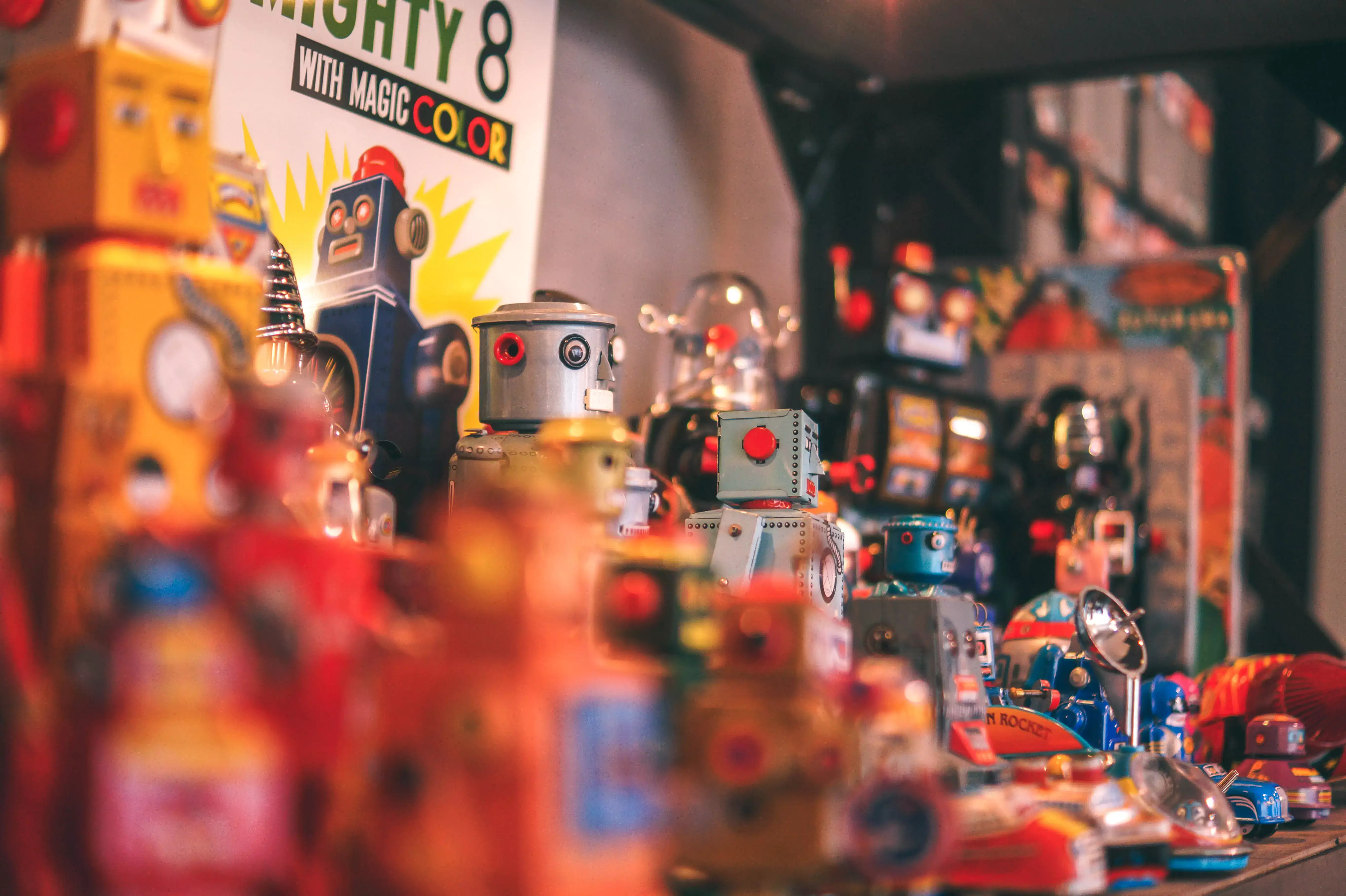Colorful collection of vintage robot toys