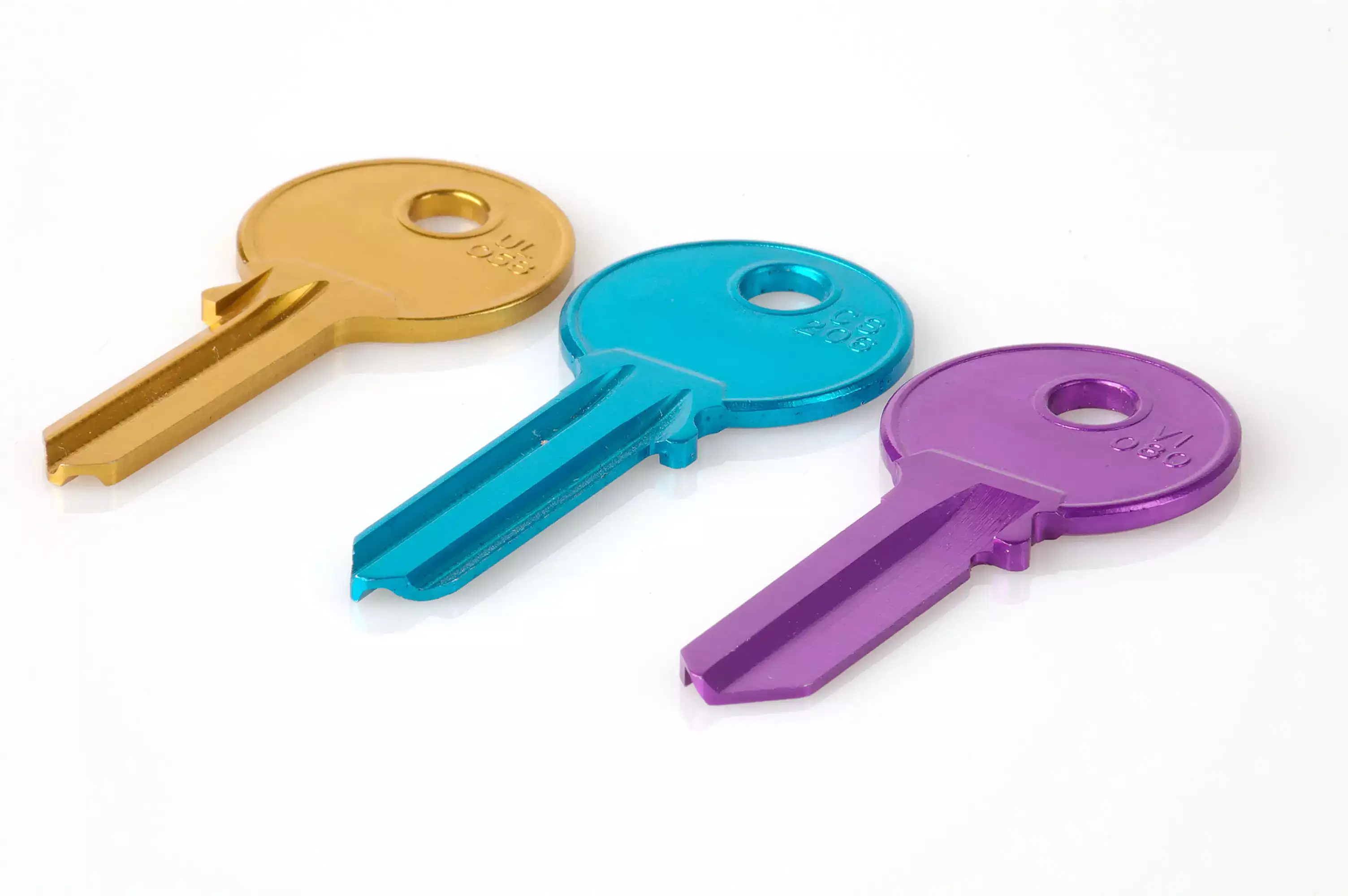 Three colorful keys (yellow, blue, and purple)