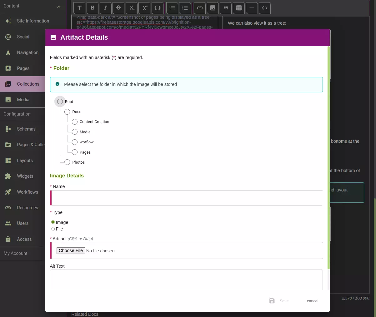 Upload media dialog