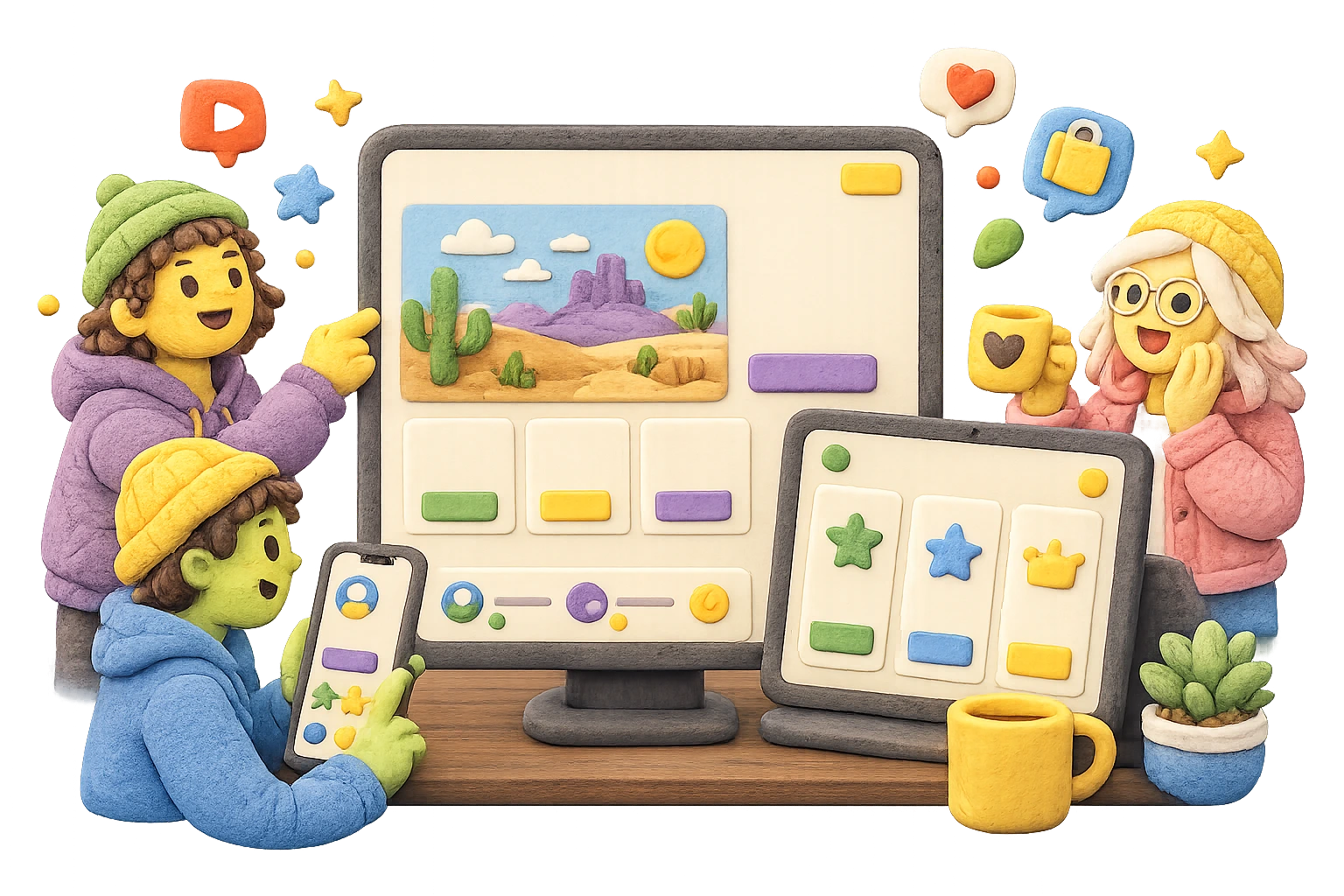 Creators collaborating around a site with portfolio, memberships, and store