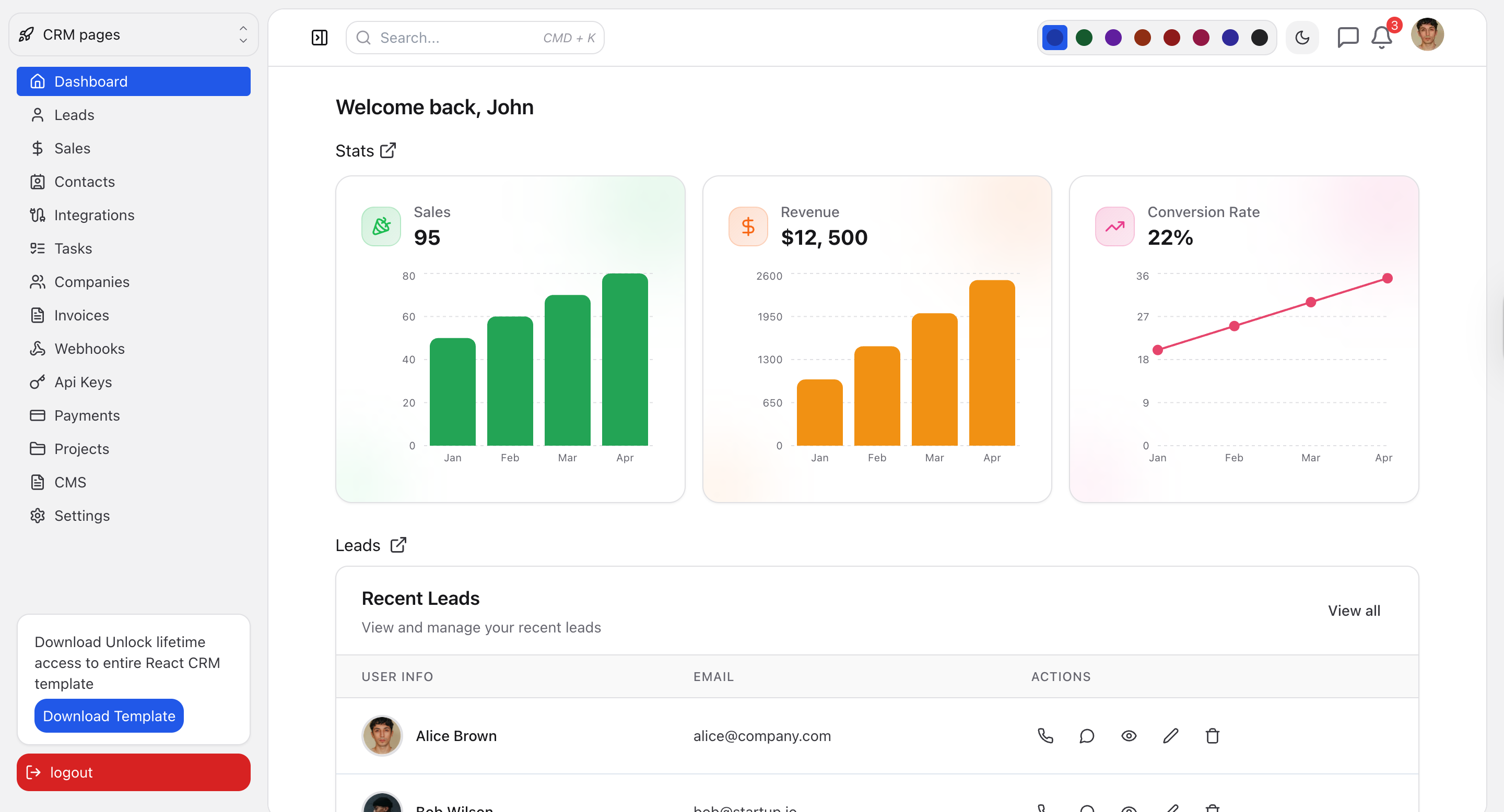 New React CRM template