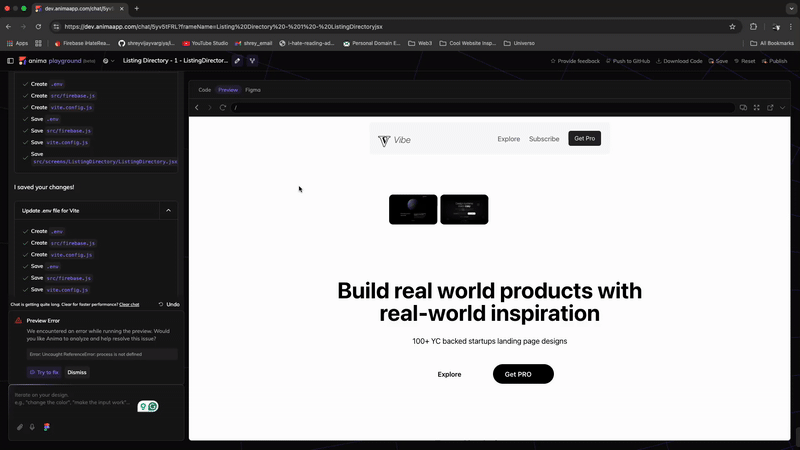 Anima AI code editor final app demo