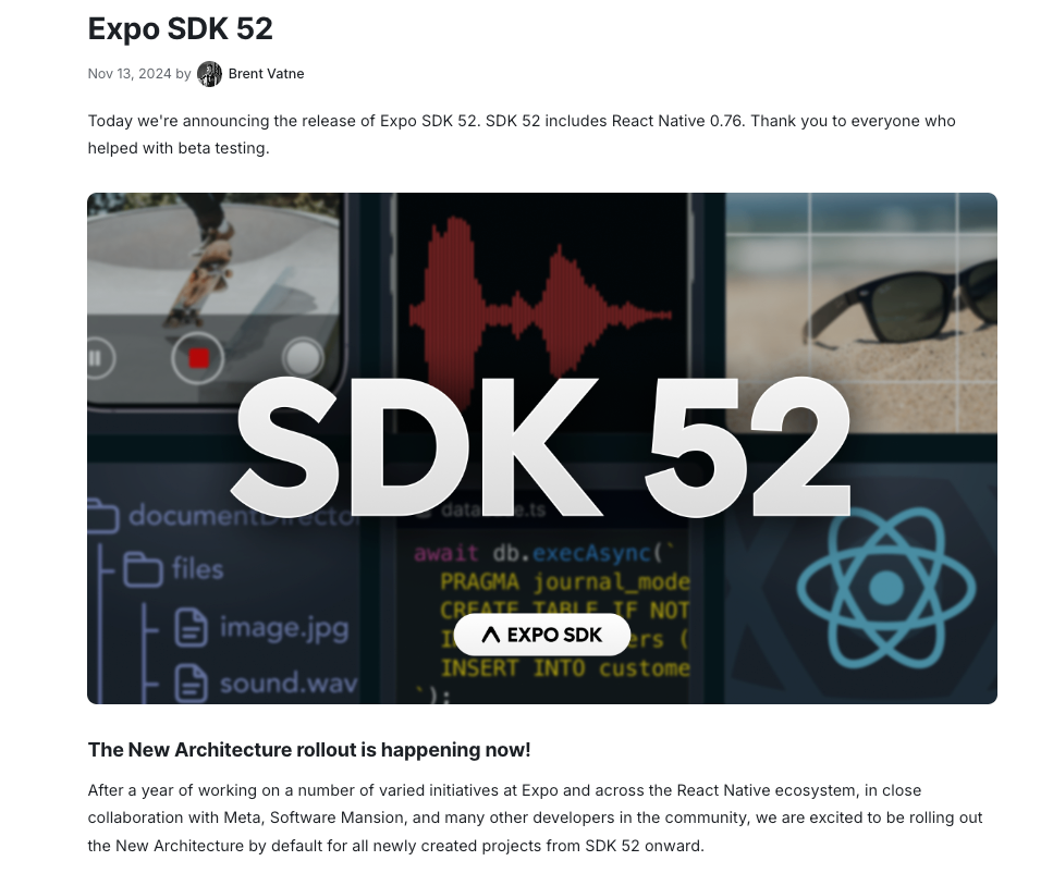 Expo new version SDK 52