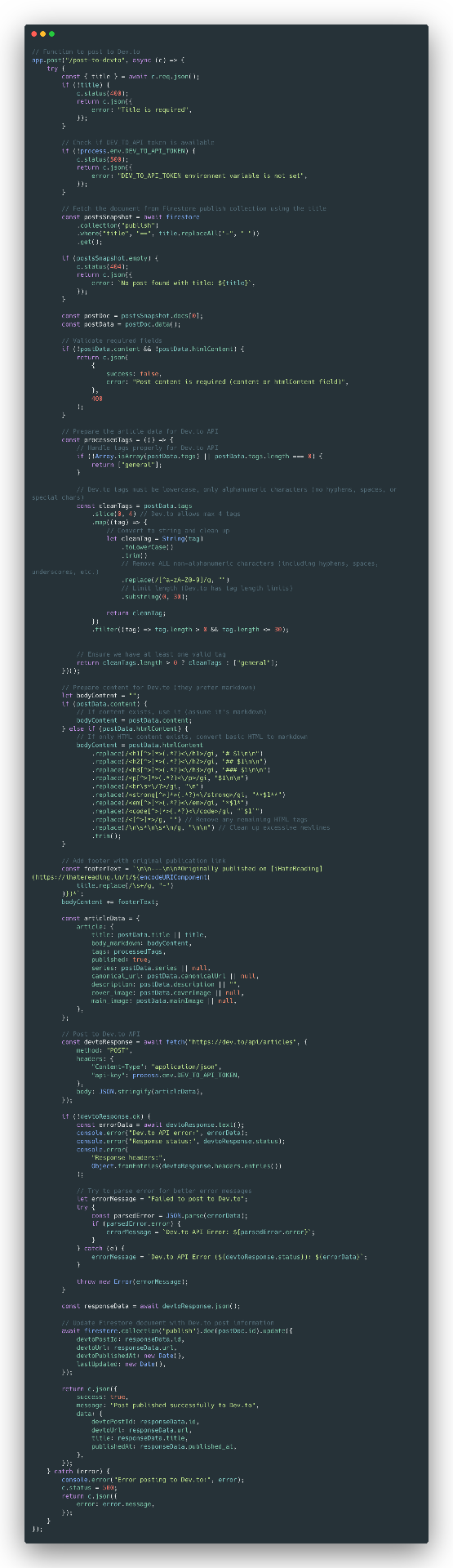 POST API for pushing content on Devto