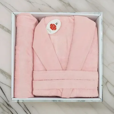 Light Pink Women's Bathrobe and Hair Towel (2 Piece)