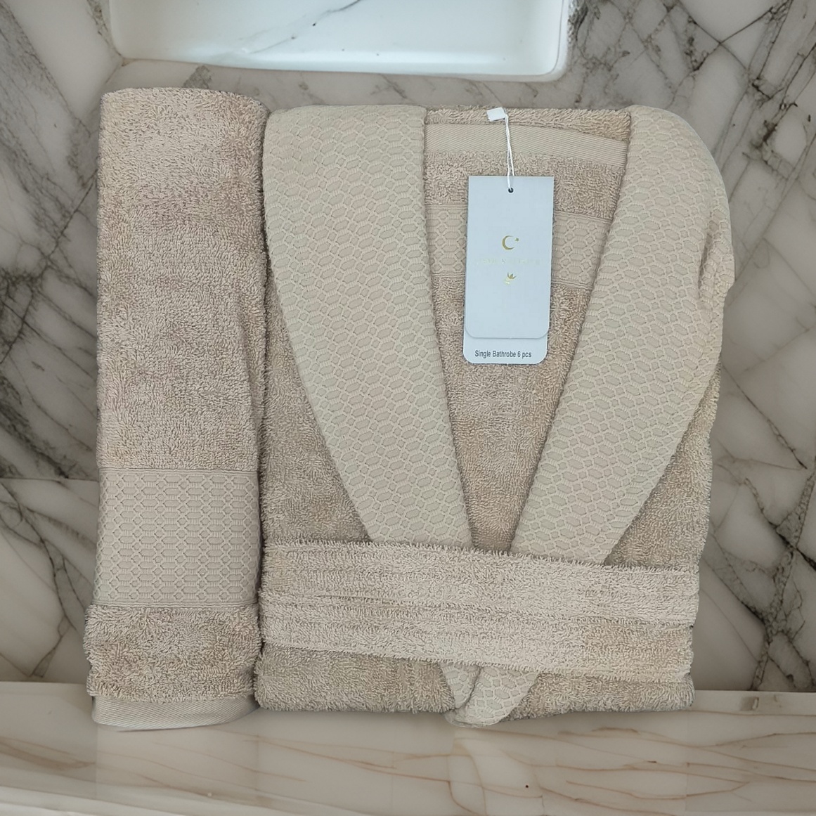 Brown Men's Bathrobe and Towel (2 Piece)