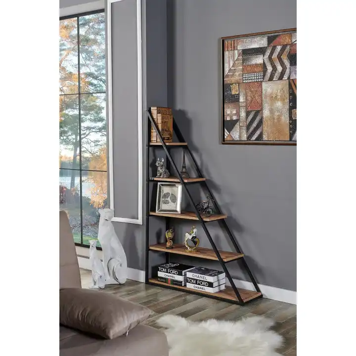 Triangle Bookcase with Metal Shelves Triangle Cabinet Polen