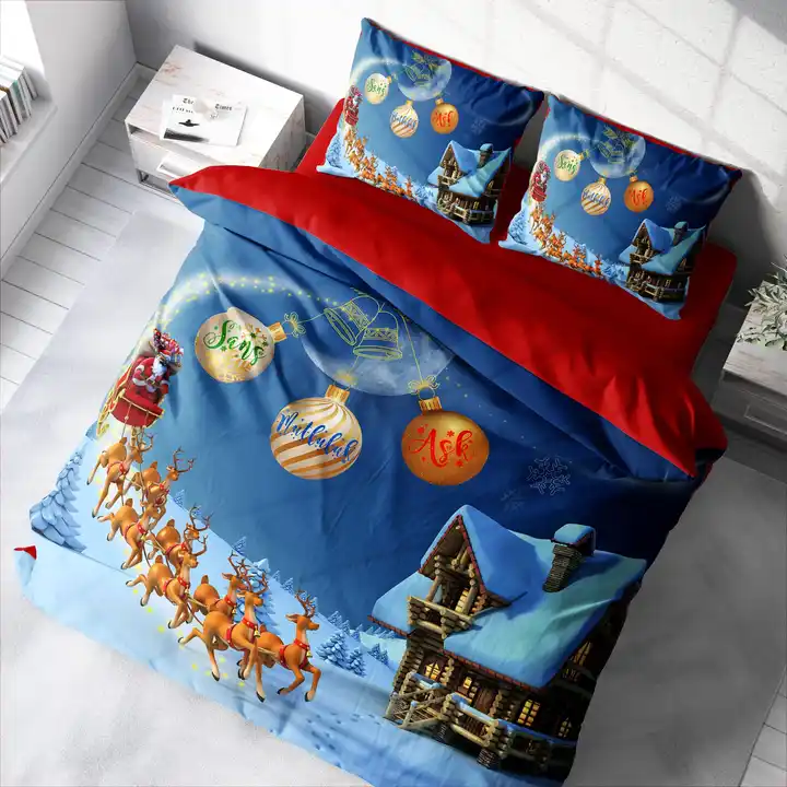 Christmas Design Bed Linen Bed Sheet Luxury 3D Printed %100 Cotton Satin Bedding Double Duvet Cover Set Best Quality from Turkey