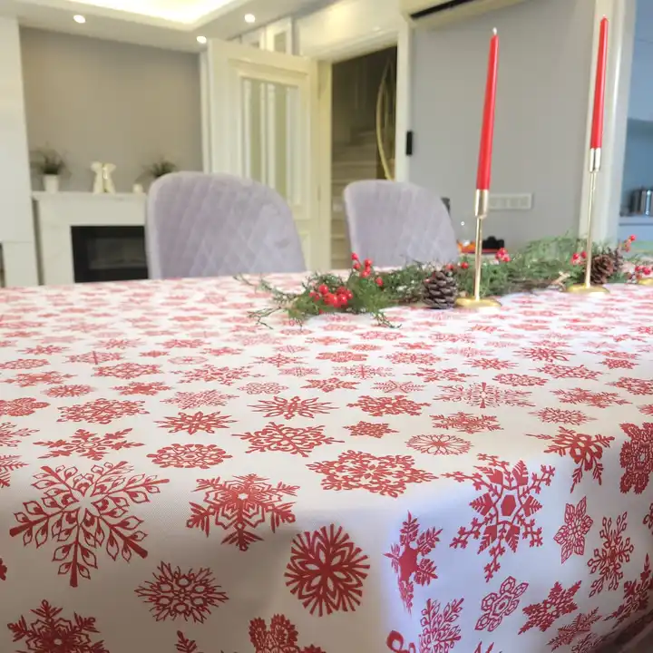 Noel masa örtüsü kaygısız masa örtüsü kar tanesi noel konsept beyaz kırmızı masa örtüsü