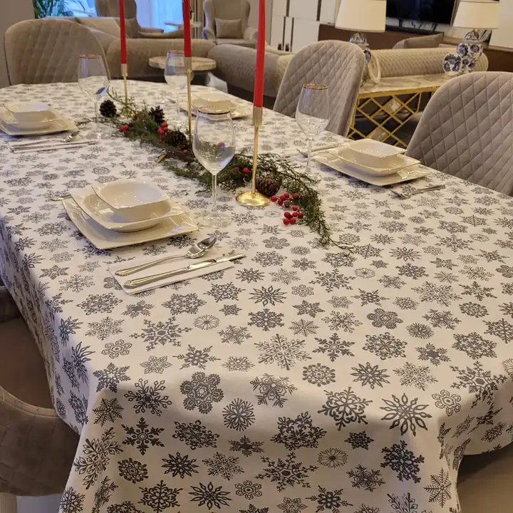 Christmas Tablecloth Carefree Tablecloth Snowflake Christmas Concept Gray White Tablecloth