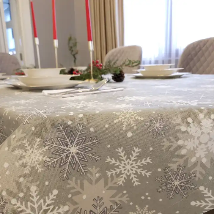 Christmas Tablecloth Carefree Snowflake Tablecloth Stain Resistant Christmas Concept Gray Tablecloth