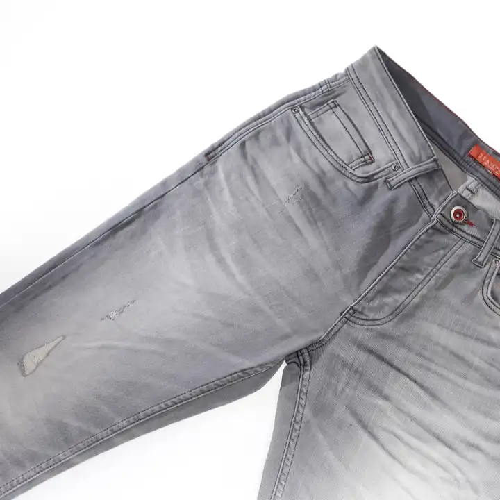 Wholesale High Quality Men Stretch Jeans Stock Lots Streetwear Mens Denim Trousers with gray and little damaged