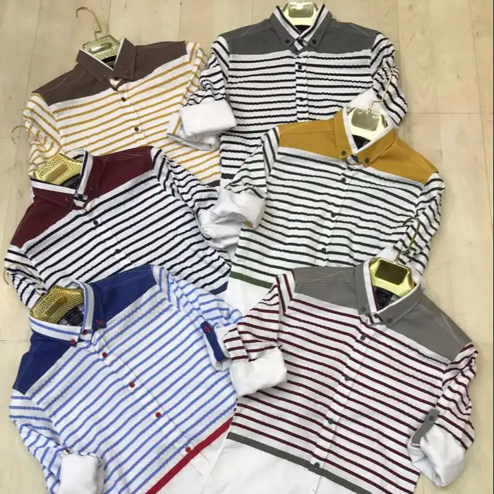 Slim Fit Casual Long Sleeve striped multi color Casual slim fit men's shirts %97 cotton and %3 elastic flexible