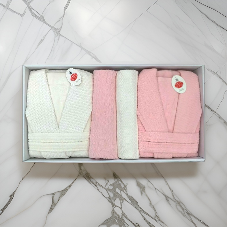 Pink and White Men's & Women's Bathrobe and Towel Set (12 Piece)