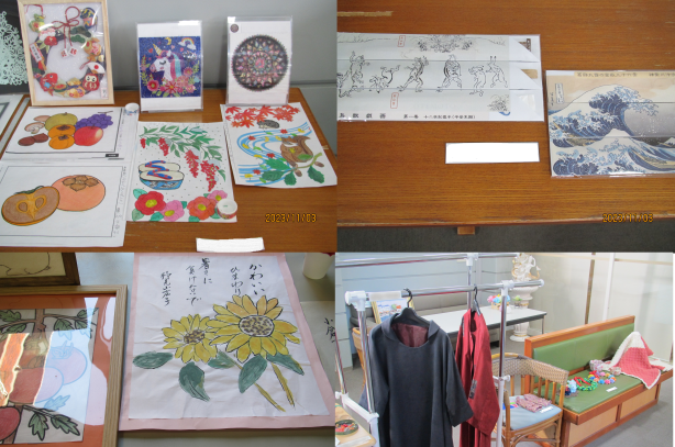 テーブルに並んだ色とりどりの作品
