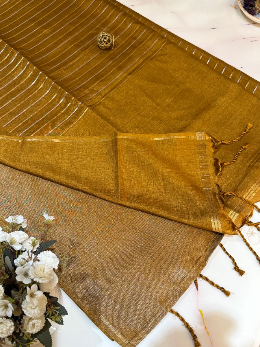 Mustard Gold Soft Tussar Silk Saree