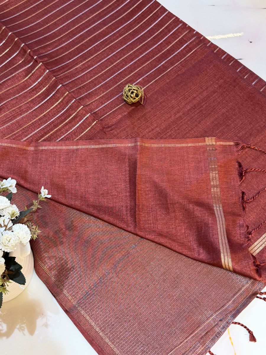 Rust Copper Soft Tussar Silk Saree