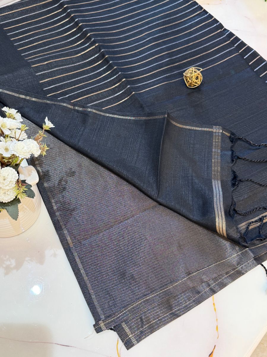 Black Soft Tussar Silk Saree