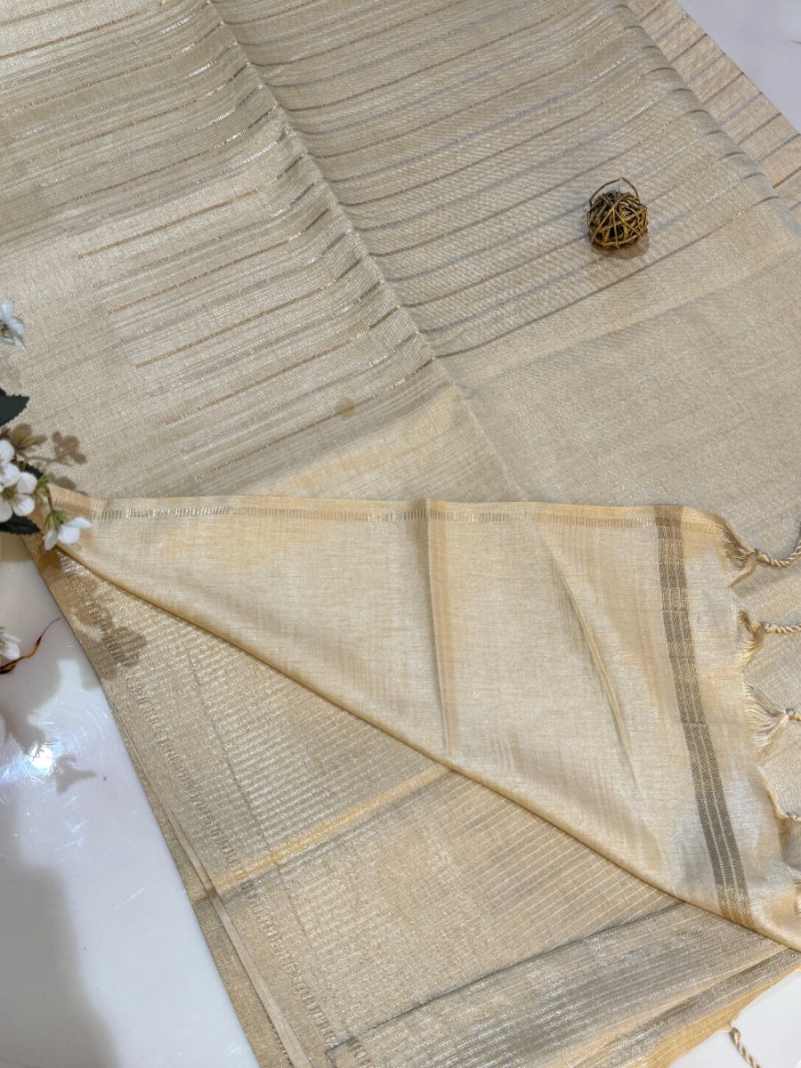 Ivory Cream Soft Tussar Silk Saree