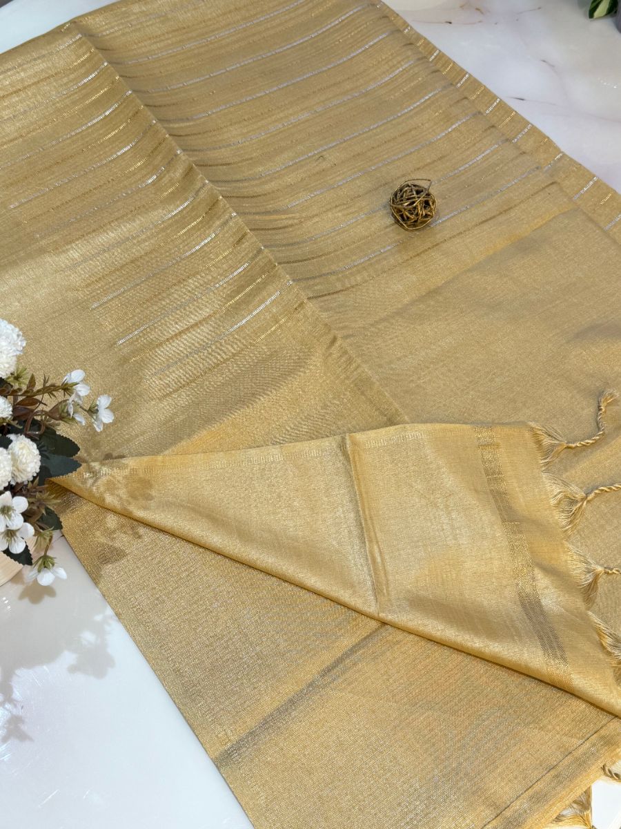 Pastel Champagne Gold Soft Tussar Silk Saree