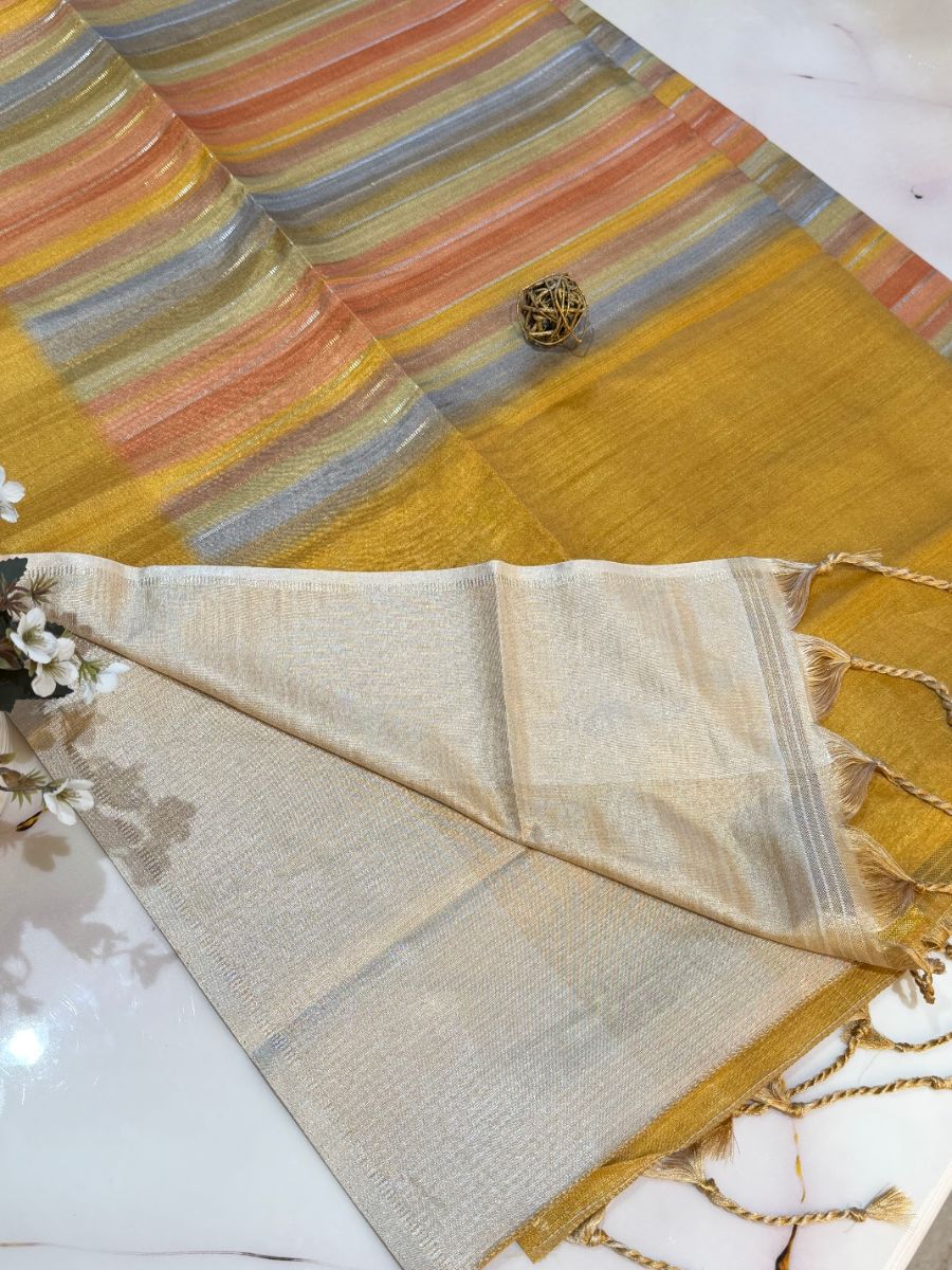Mustard Yellow Rangkat Tussar Silk Saree