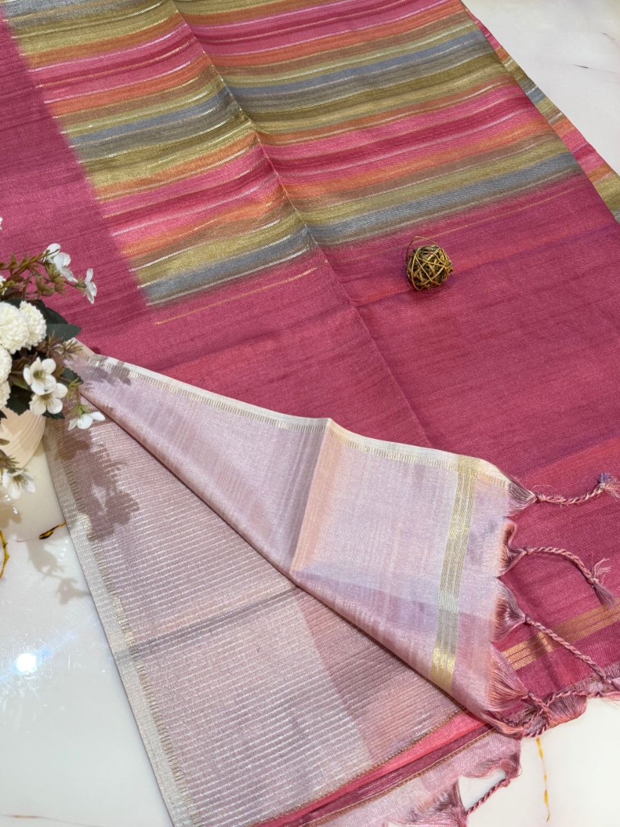 Rose Pink Rangkat Tussar Silk Saree