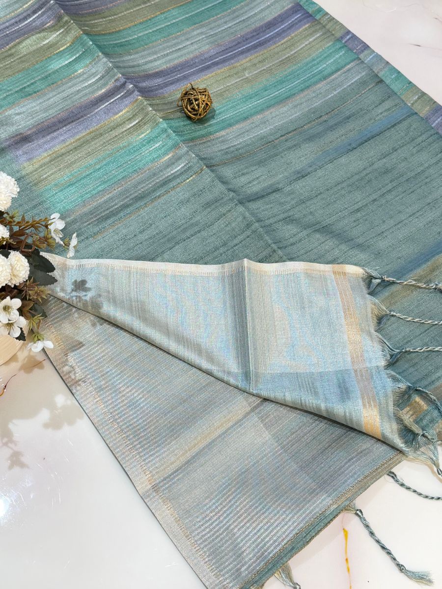 Aqua Sea Green Rangkat Tussar Silk Saree