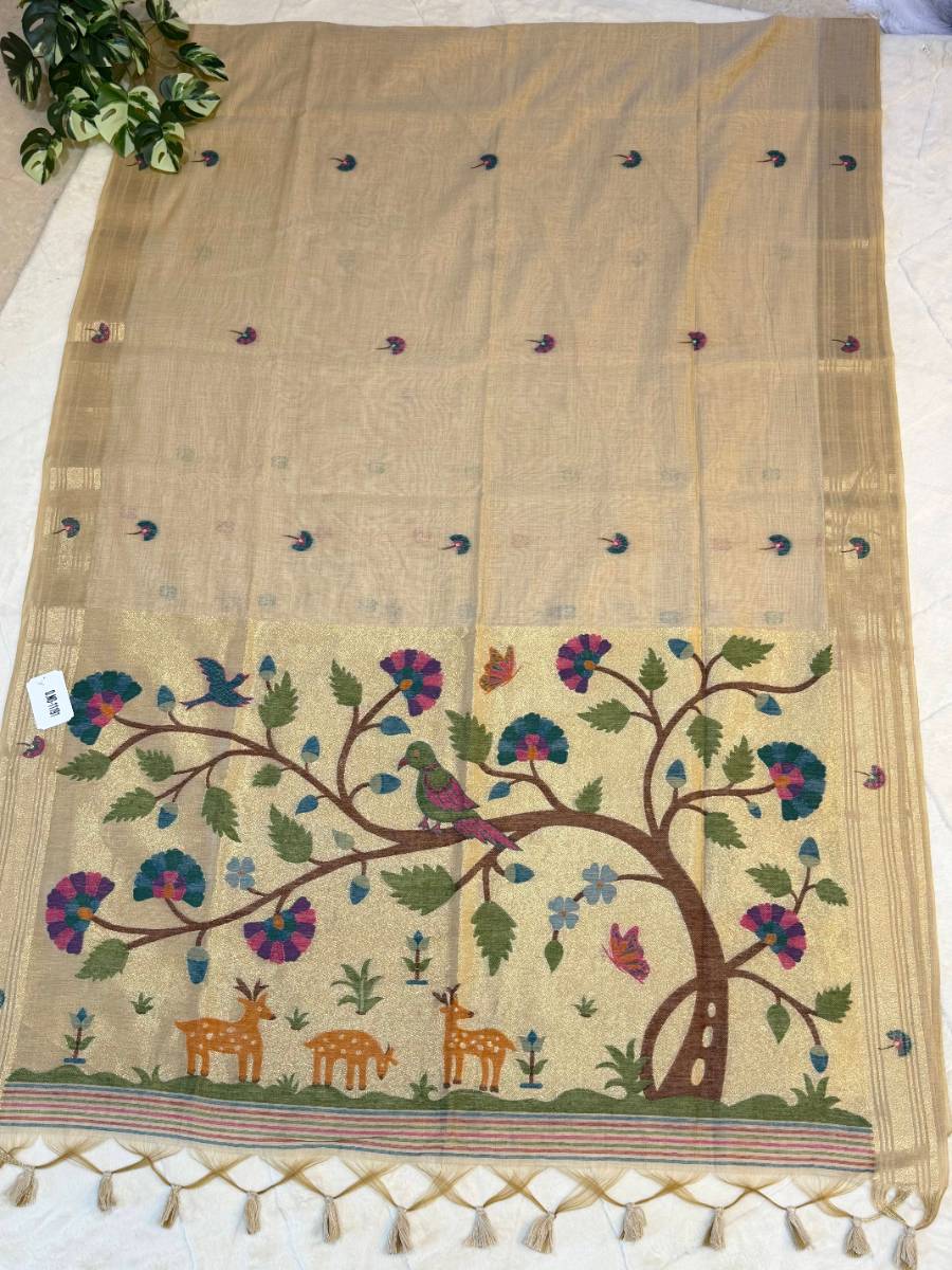 Sand Forest Muniya Jamdani Cotton Paithani Fusion Saree