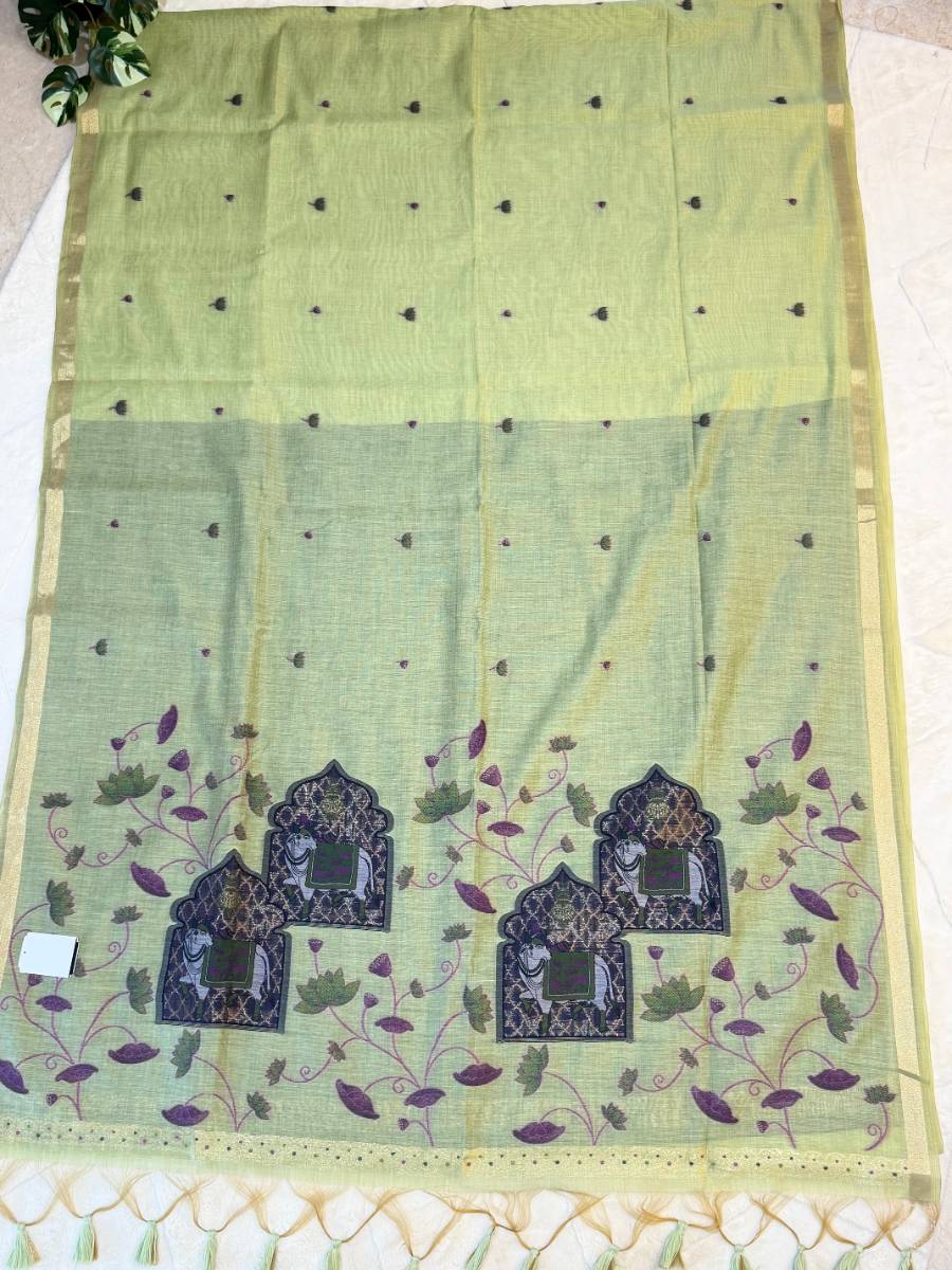 Pista Arch Pichwai Jamdani Saree