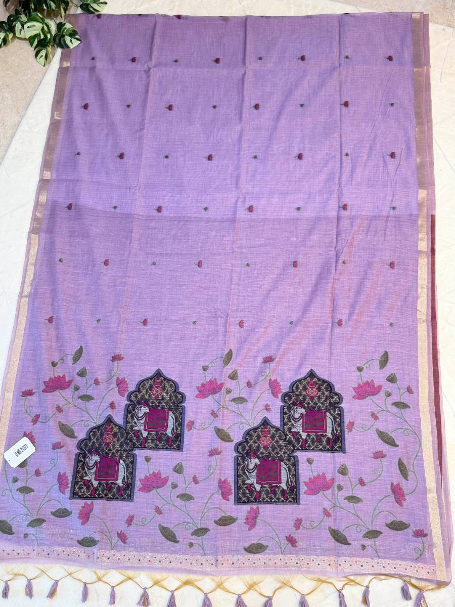 Lilac Arch Pichwai Jamdani Saree
