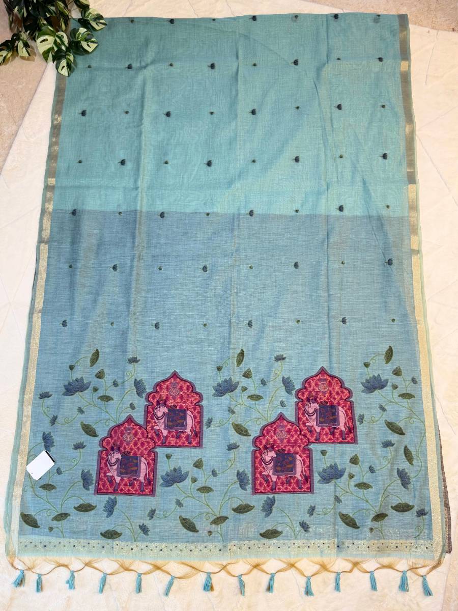 Aqua Arch Pichwai Jamdani Saree