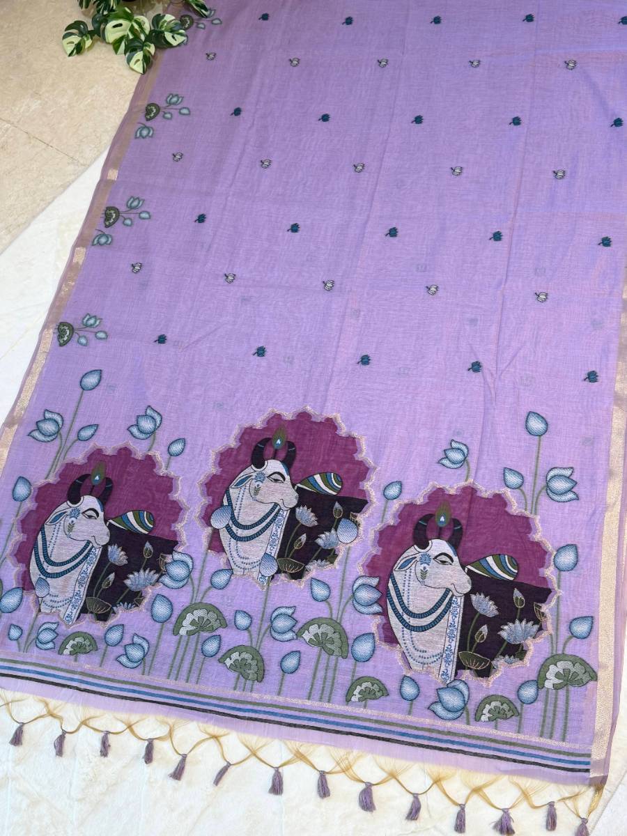 Lavender Kamdhenu Pichwai Jamdani Saree