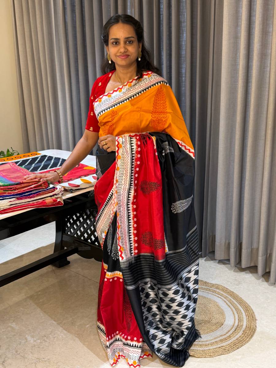 Aarunya Mustard Ikat Patola Saree