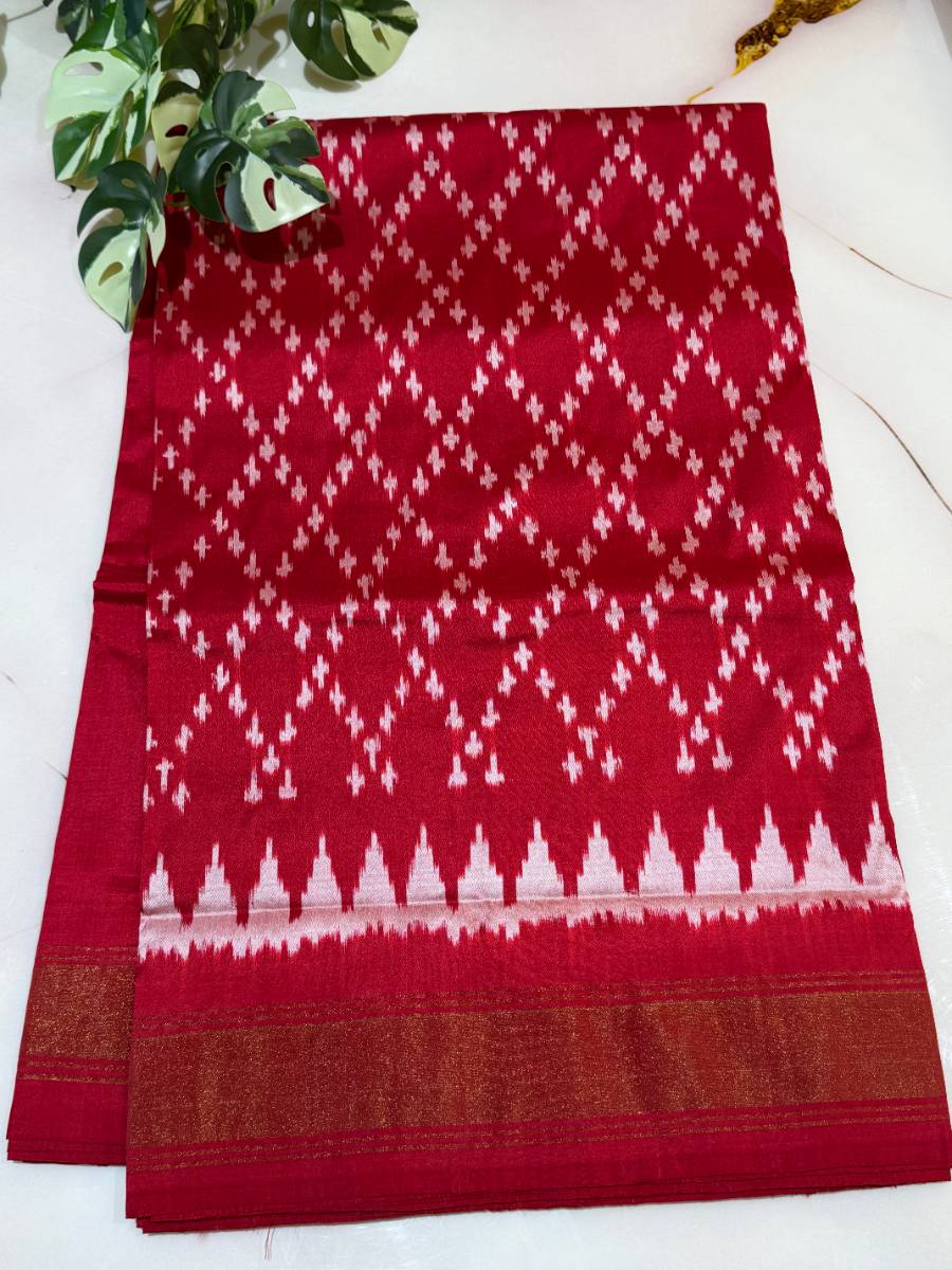 Ruby Red Diamond Ikat Silk Saree