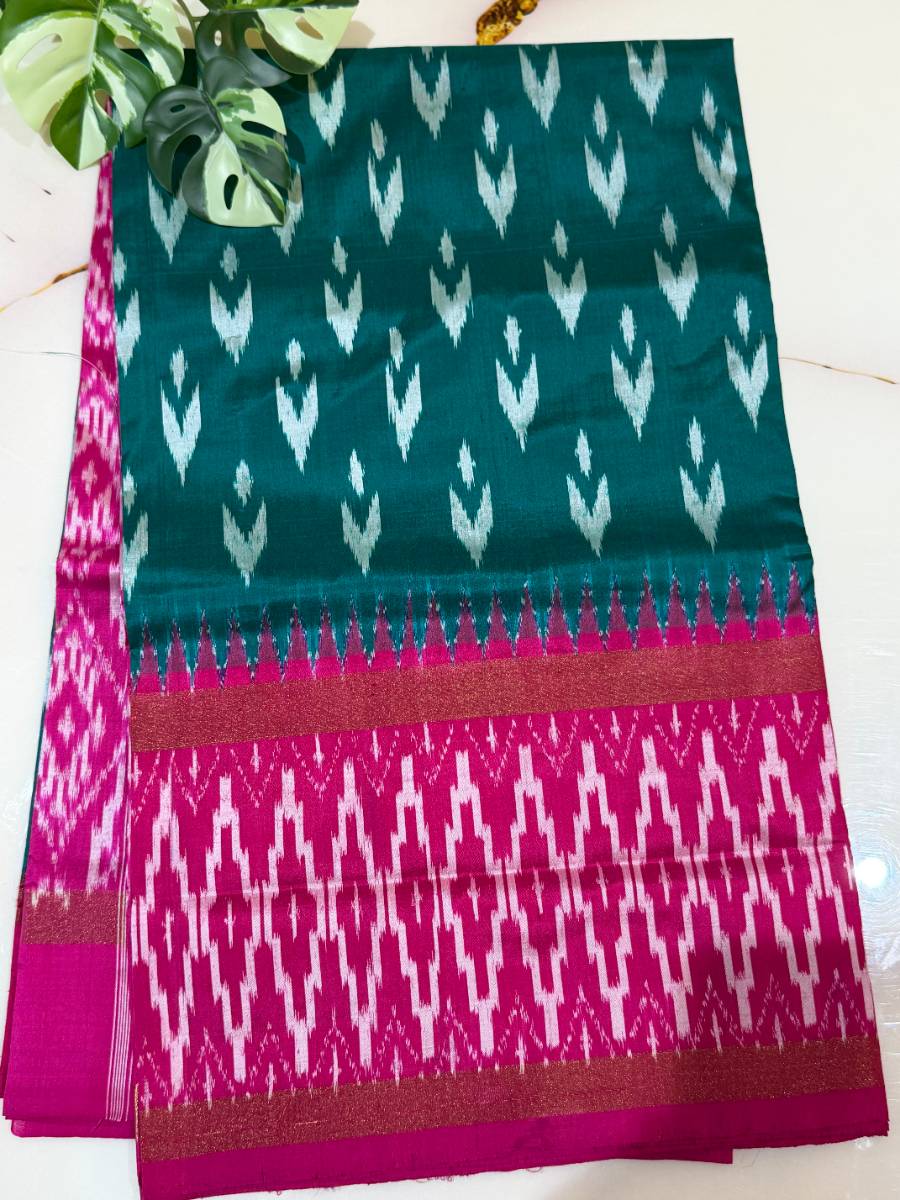Emerald Pink Ikkat Silk Saree