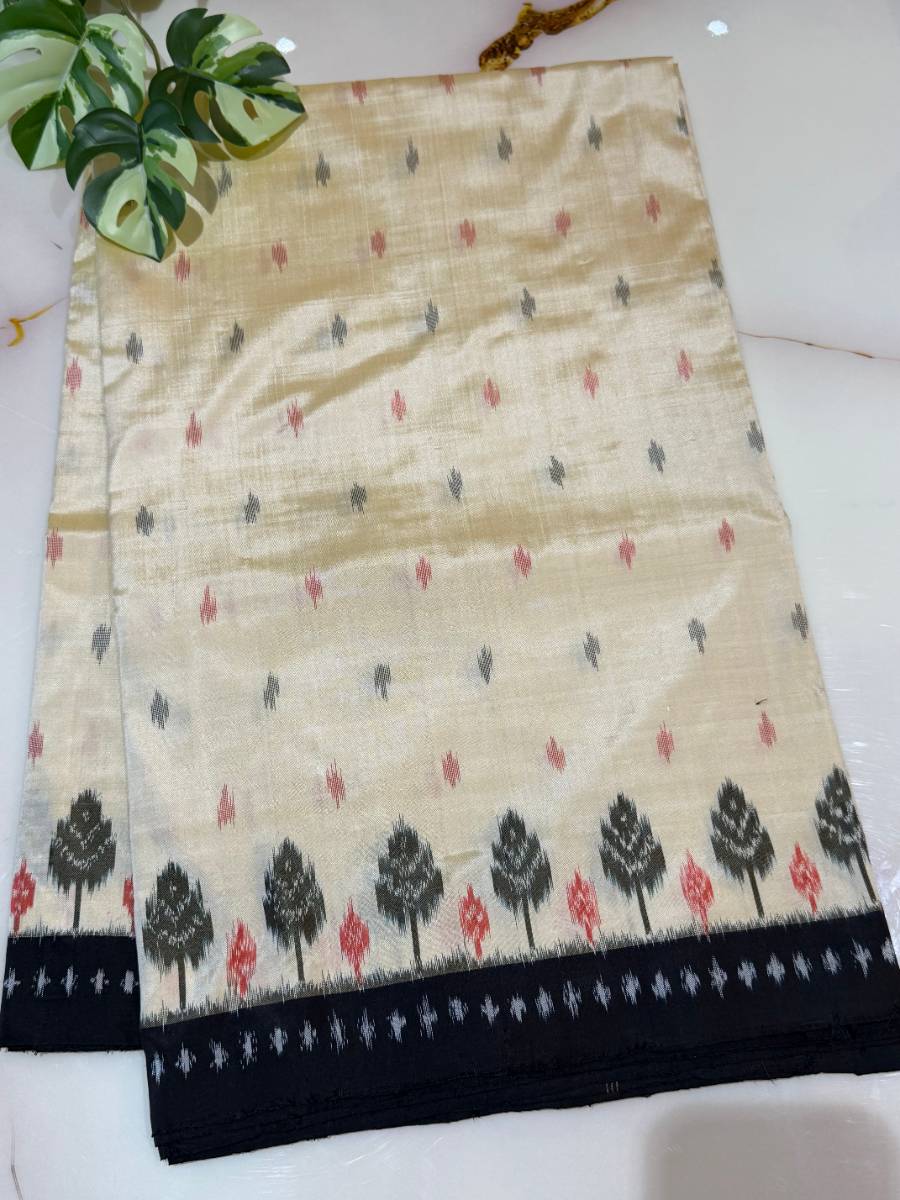Cream Black Designer Ikat Saree