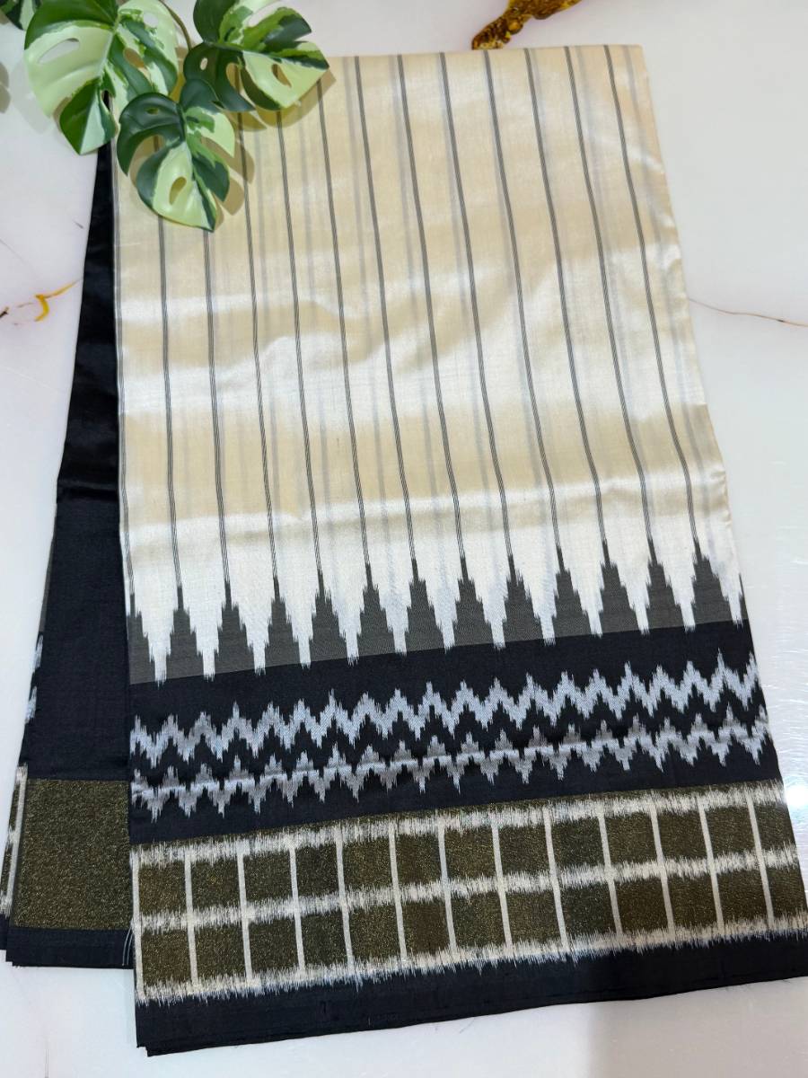White Black Handloom Silk Saree