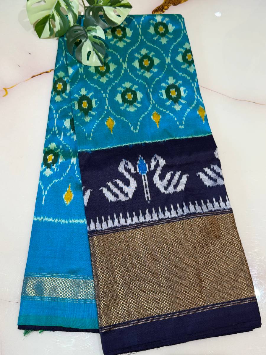 Teal Navy Swan Ikat Lehenga – Large 45 Inch
