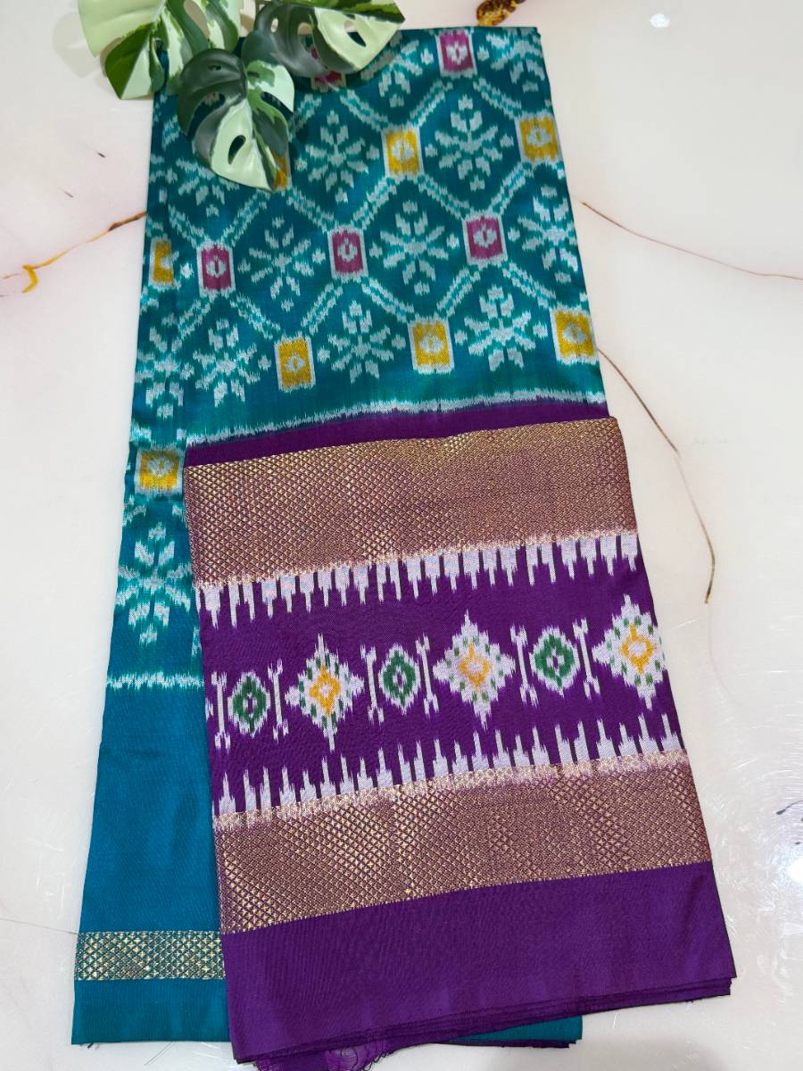 Teal Purple Geometric Ikat Lehenga – Large 45 Inch