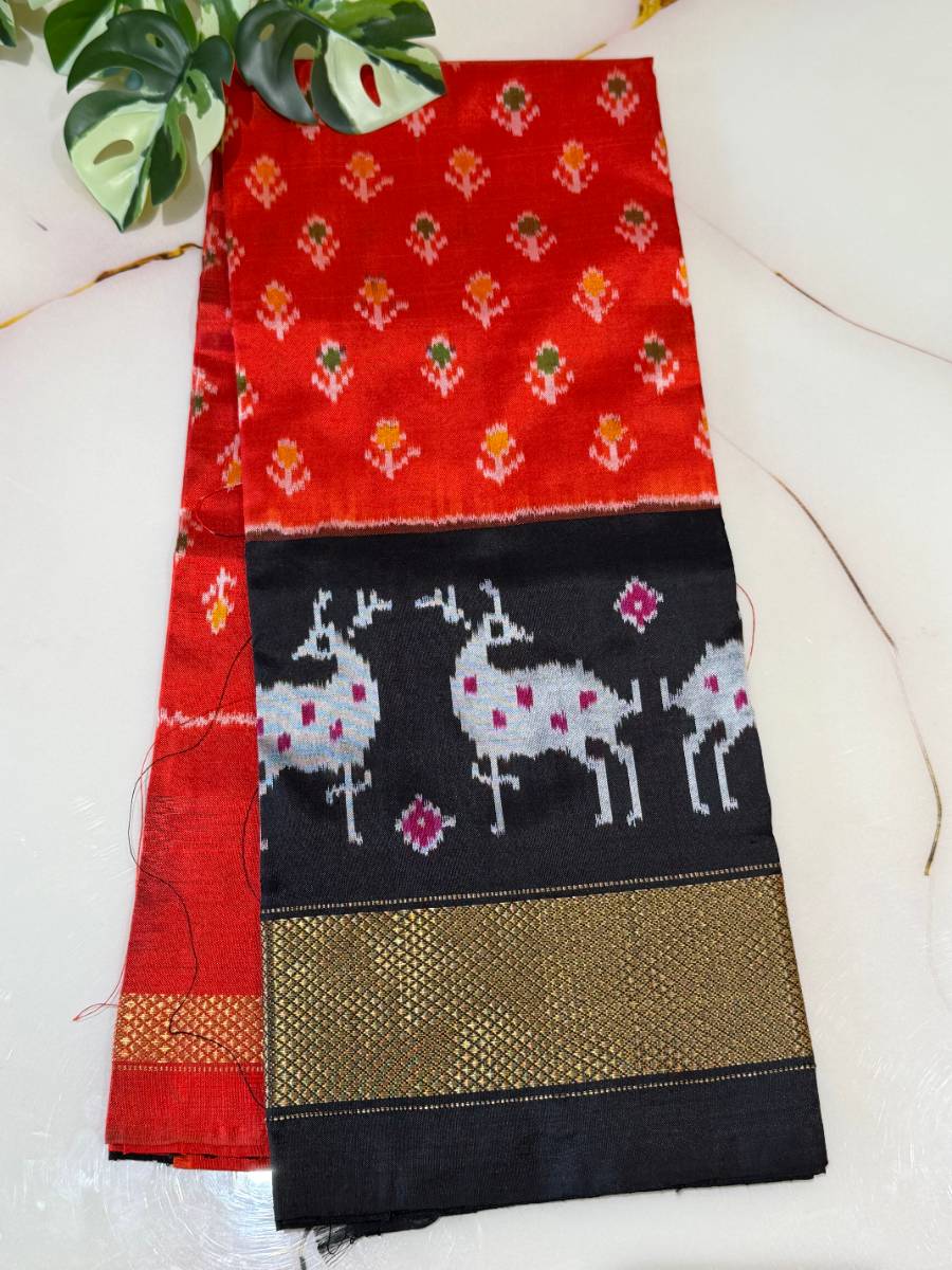 Red Black Deer Ikat Lehenga – Medium 36 Inch