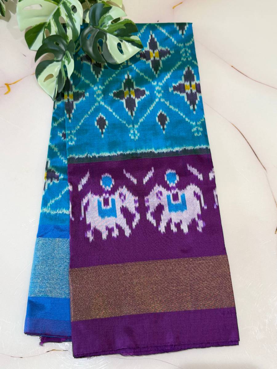 Teal Purple Horse Ikat Lehenga – Medium 36 Inch